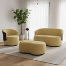 Kit Namoradeira + 1 Poltrona + Puff Decorativo Beatriz Orgânico Composê Couro Marrom Couro Amarelo Mz Decor