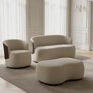 Kit Namoradeira + 1 Poltrona + Puff Decorativo Beatriz Orgânico Composê Couro Marrom Couro Bege Mz Decor