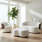 Kit Namoradeira + 1 Poltrona + Puff Decorativo Beatriz Orgânico Composê Couro Marrom Couro Branco Mz Decor