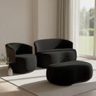 Kit Namoradeira + 1 Poltrona + Puff Decorativo Beatriz Orgânico Composê Couro Marrom Suede Preto Ms Decor Kit Namoradeira + 1 Poltrona + Puff Decorativo Beatriz Orgânico Composê Couro Marrom Suede Preto Ms Decor