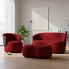 Kit Namoradeira + 1 Poltrona + Puff Decorativo Beatriz Orgânico Composê Couro Marrom Suede Vermelho Mz Decor