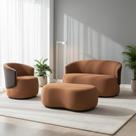Kit Namoradeira + 1 Poltrona + Puff Decorativo Beatriz Orgânico Composê Couro Marrom Veludo Terracota Mz Decor Kit Namoradeira + 1 Poltrona + Puff Decorativo Beatriz Orgânico Composê Couro Marrom Veludo Terracota Mz Decor