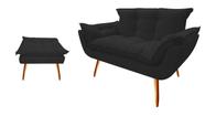 Kit Namoradeira +1 Puff Puf Decorativo Opala Suede Preto Pés Madeira Ms Decor