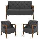 Kit Namoradeira 135cm e 2 Poltronas Decorativas Capitonê Lapa M22 Linho Cinza Escuro - Mpozenato