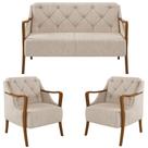 Kit Namoradeira 135cm e 2 Poltronas Decorativas Capitonê Lapa M22 Linho Cru Liso - Mpozenato