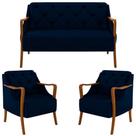 Kit Namoradeira 135cm e 2 Poltronas Decorativas Capitonê Lapa M22 Veludo Azul Marinho - Mpozenato