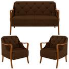 Kit Namoradeira 135cm e 2 Poltronas Decorativas Capitonê Lapa M22 Veludo Marrom - Mpozenato