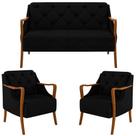 Kit Namoradeira 135cm e 2 Poltronas Decorativas Capitonê Lapa M22 Veludo Preto - Mpozenato
