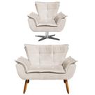 Kit Namoradeira 2 Lugares e 1 Poltrona Decorativa Giratória Cromada Opla Suede Bege - Ibiza