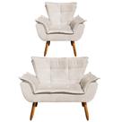 Kit Namoradeira 2 Lugares e 1 Poltrona Decorativa Pés Palito Opla Suede Bege - Ibiza
