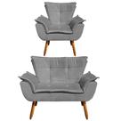 Kit Namoradeira 2 Lugares e 1 Poltrona Decorativa Pés Palito Opla Suede Grafite - Ibiza