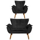 Kit Namoradeira 2 Lugares e 1 Poltrona Decorativa Pés Palito Opla Suede Preto - Ibiza Kit Namoradeira 2 Lugares e 1 Poltrona Decorativa Pés Palito Opla Suede Preto - Ibiza