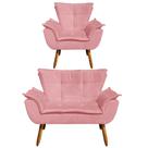 Kit Namoradeira 2 Lugares e 1 Poltrona Decorativa Pés Palito Opla Suede Rose - Ibiza