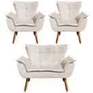 Kit Namoradeira 2 Lugares e 2 Poltronas Decorativas Pés Palito Opla Suede Bege - Ibiza Kit Namoradeira 2 Lugares e 2 Poltronas Decorativas Pés Palito Opla Suede Bege - Ibiza