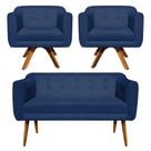 Kit Namoradeira 2 Lugares E 2 Poltronas Julia Azul Marinho