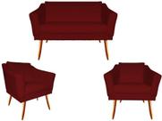 Kit Namoradeira + 2 Poltronas Decorativa Agatha Suede Marsala Pés Madeira Ms Decor