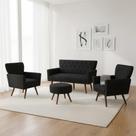 Kit Namoradeira + 2 Poltronas Decorativa Aurora + Puff Redondo Suede Preto Pés Madeira Ms Decor