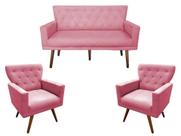 Kit Namoradeira + 2 Poltronas Decorativa Aurora Suede Rosa Pés Madeira Mz Decor Kit Namoradeira + 2 Poltronas Decorativa Aurora Suede Rosa Pés Madeira Mz Decor