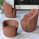 Kit Namoradeira + 2 Poltronas Decorativa Beatriz Orgânica Bouclé Terracota