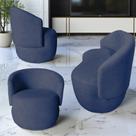Kit Namoradeira + 2 Poltronas Decorativa Beatriz Orgânica Suede Azul Marinho