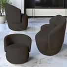 Kit Namoradeira + 2 Poltronas Decorativa Beatriz Orgânica Suede Marrom