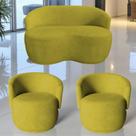 Kit Namoradeira + 2 Poltronas Decorativa Beatriz Orgânica Veludo Amarelo Kit Namoradeira + 2 Poltronas Decorativa Beatriz Orgânica Veludo Amarelo