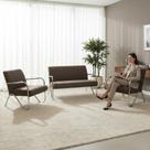 Kit Namoradeira + 2 Poltronas Decorativa Bela Linho Marrom Braço Cromado Kit Namoradeira + 2 Poltronas Decorativa Bela Linho Marrom Braço Cromado