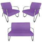 Kit Namoradeira + 2 Poltronas Decorativa Bela Suede Roxo Braço Cromado Kit Namoradeira + 2 Poltronas Decorativa Bela Suede Roxo Braço Cromado
