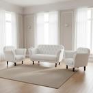 Kit Namoradeira + 2 Poltronas Decorativa Dália Couro Branco Pés Madeira Ms Decor
