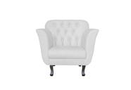 Kit Namoradeira + 2 Poltronas Decorativa Dália Couro Branco Pés Madeira Ms Decor