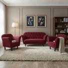 Kit Namoradeira + 2 Poltronas Decorativa Dália Suede Marsala Pés Madeira Ms Decor
