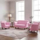 Kit Namoradeira + 2 Poltronas Decorativa Dália Suede Rosa Bebê Pés Madeira Ms Decor