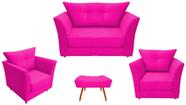 Kit Namoradeira + 2 Poltronas Decorativa Isis + 1 Puff Retangular Couro Rosa Pink Pés Madeira Ms Decor