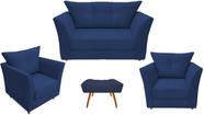 Kit Namoradeira + 2 Poltronas Decorativa Isis + 1 Puff Retangular Suede Azul Marinho Pés Madeira Ms Decor Kit Namoradeira + 2 Poltronas Decorativa Isis + 1 Puff Retangular Suede Azul Marinho Pés Madeira Ms Decor
