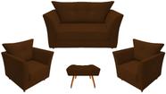 Kit Namoradeira + 2 Poltronas Decorativa Isis + 1 Puff Retangular Suede Marrom Pés Madeira Mz Decor