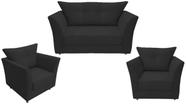 Kit Namoradeira + 2 Poltronas Decorativa Isis Couro Preto Pés Madeira Ms Decor Kit Namoradeira + 2 Poltronas Decorativa Isis Couro Preto Pés Madeira Ms Decor