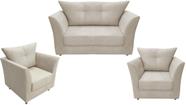 Kit Namoradeira + 2 Poltronas Decorativa Isis Suede Bege Pés Madeira Ms Decor Kit Namoradeira + 2 Poltronas Decorativa Isis Suede Bege Pés Madeira Ms Decor