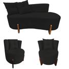 Kit Namoradeira + 2 Poltronas Decorativa Luna Veludo Preto