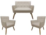 Kit Namoradeira + 2 Poltronas Decorativa Onix Couro Bege Pés Madeira Mz Decor Kit Namoradeira + 2 Poltronas Decorativa Onix Couro Bege Pés Madeira Mz Decor
