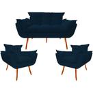 Kit Namoradeira + 2 Poltronas Decorativa Opala Suede Azul marinho - Twdecora