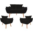 Kit Namoradeira + 2 Poltronas Decorativa Opala Suede Preto - Twdecora Kit Namoradeira + 2 Poltronas Decorativa Opala Suede Preto - Twdecora