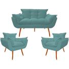Kit Namoradeira + 2 Poltronas Decorativa Opala Suede Turquesa - Twdecora