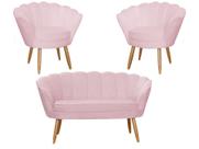 Kit Namoradeira + 2 Poltronas Decorativa Pétala Suede Rosa Bebê Pés Madeira Ms Decor