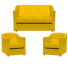 Kit Namoradeira + 2 Poltronas Decorativas Para Sala Mila Suede Cores Pé de Plastico Cromado