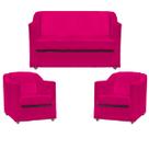 Kit Namoradeira + 2 Poltronas Decorativas Para Sala Mila Suede Cores Pé de Plastico Cromado Kit Namoradeira + 2 Poltronas Decorativas Para Sala Mila Suede Cores Pé de Plastico Cromado