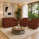 Kit Namoradeira + 2 Poltronas Decorativas Para Sala Mila Suede Cores Pé de Plastico Cromado