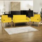 Kit Namoradeira + 2 Poltronas Decorativas Para Sala Nina Suede Cores Pé Castanho