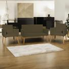 Kit Namoradeira + 2 Poltronas Decorativas Para Sala Nina Suede Cores Pé Castanho