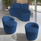 Kit Namoradeira + 2 Poltronas Yara Orgânica Couro Azul Marinho