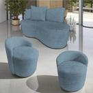Kit Namoradeira + 2 Poltronas Yara Orgânica Linho Azul